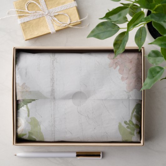 Papier Mousseline Pink Hydrangea Rose Butterfly Flower Script (Cadeau)