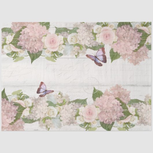 Papier Mousseline Pink Hydrangea Rose Butterfly Flower Script (Recto)