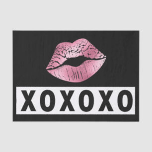 Papier Mousseline Pink Lipstick embrasse XOXO Black and White Love
