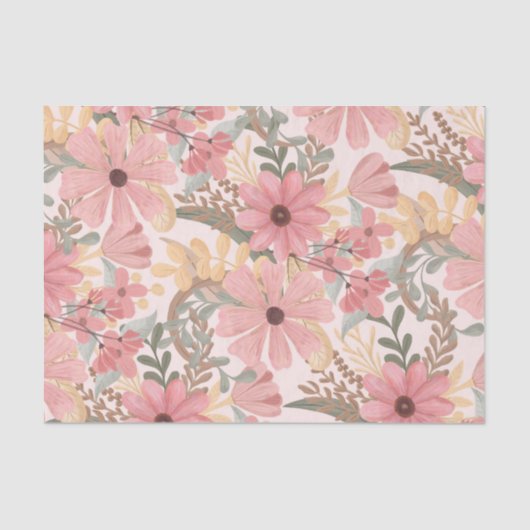 Papier Mousseline Pink Sage Vert Floral Feuille Motif d'aquarelle (Recto)