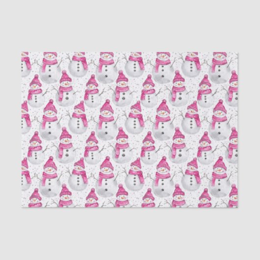 Papier Mousseline Pink Silver Glam Snowflakes Christmas Tree Snowman (Recto)