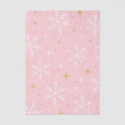 Papier Mousseline Pink Snowflake & Gold Sparkle Christmas (Recto)
