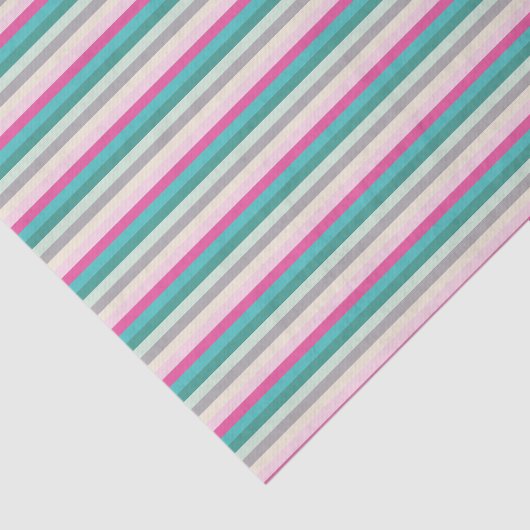 Papier Mousseline Pink Teal and Grey Striped (Détail)