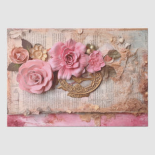 Papier Mousseline Pink Vintage Floral Grunge Decoupage