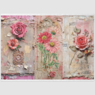 Papier Mousseline Pink Vintage Floral Grunge Decoupage