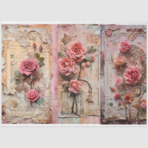 Papier Mousseline Pink Vintage Floral Grunge Decoupage