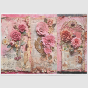 Papier Mousseline Pink Vintage Floral Grunge Decoupage
