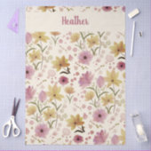 Papier Mousseline Pink Wildflower Watercolor Monogram Name (Artisanat)