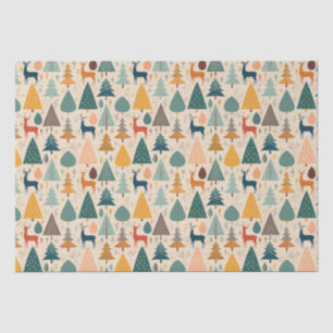 Papier Mousseline Pins de Noël et motif de cerfs