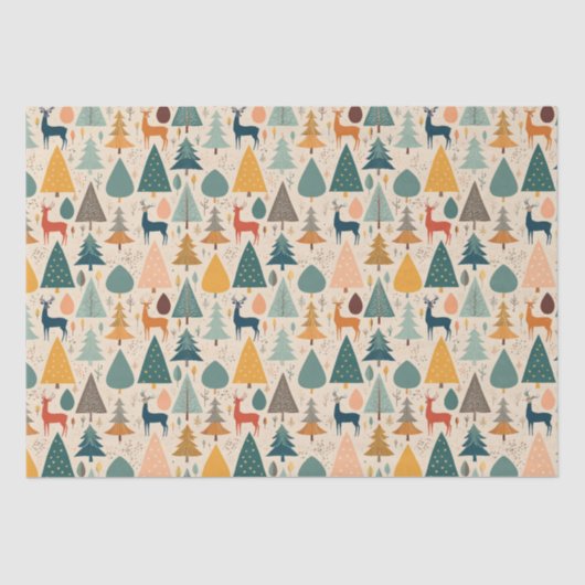 Papier Mousseline Pins de Noël et motif de cerfs (Recto)