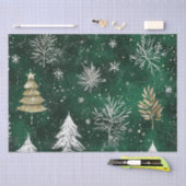 Papier Mousseline Pins d'or Silver Snowflakes Hunter Green (Artisanat)