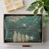 Papier Mousseline Pins d'or Silver Snowflakes Hunter Green (Cadeau)