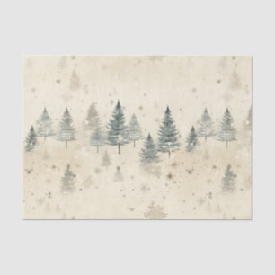 Papier Mousseline Pins neigeux Aquarelle Vintage