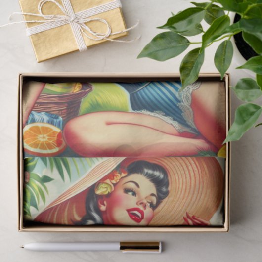 Papier Mousseline Pinup de plage Tropical Retro (Cadeau)