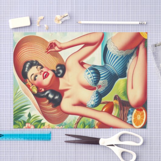 Papier Mousseline Pinup de plage Tropical Retro (Artisanat)