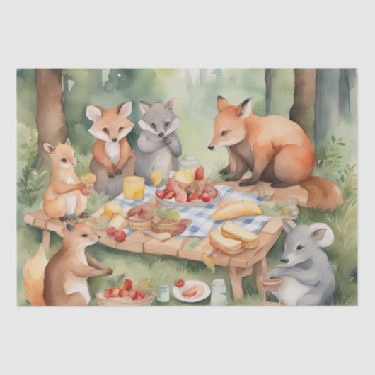 Papier Mousseline Pique-nique d'aquarelle avec le découpage Woodland (Recto)