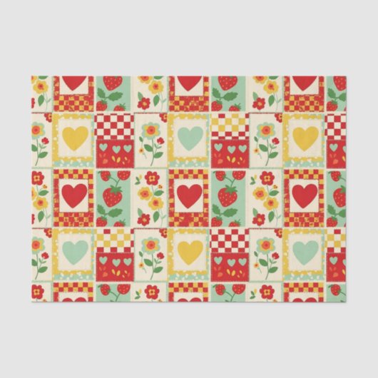 Papier Mousseline Pique-nique patchwork fraise (Recto)