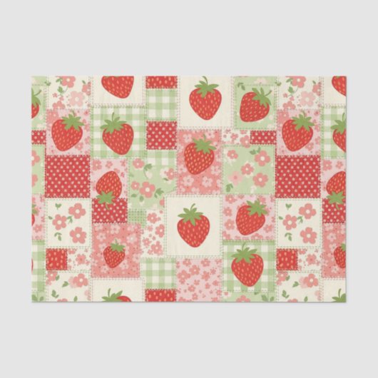 Papier Mousseline Pique-nique Patchwork Fraise (4) (Recto)