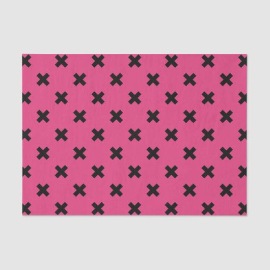 Papier Mousseline Piqûres de croix noire sur fuchsia (Recto)