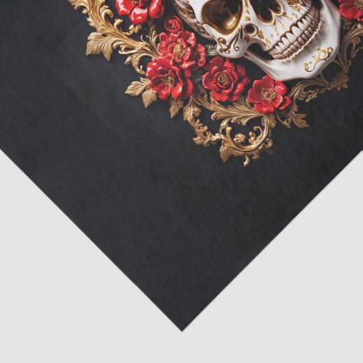 Papier Mousseline Pirate crâne avec fleurs rouges (Détail)