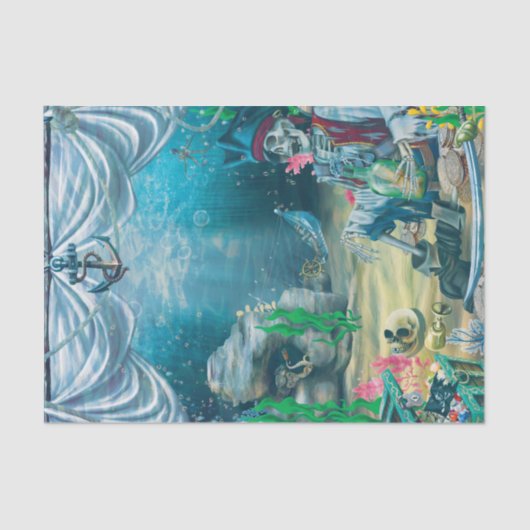 Papier Mousseline Pirate Skeleton Treasure Under the Sea Party (Recto)