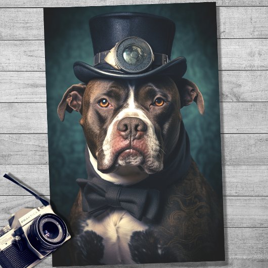 Papier Mousseline Pit Bull en costume et Casquette 4 découpage papie