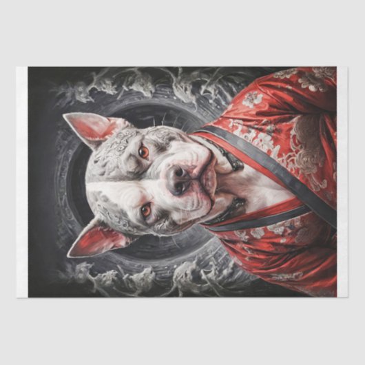 Papier Mousseline Pitbull en Kimono rouge - Découpage - (Recto)