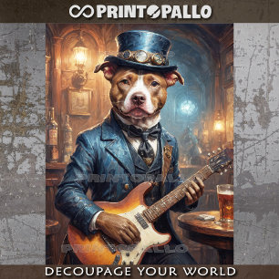 Papier Mousseline Pitbull Steampunk jouant de la guitare dans un pub