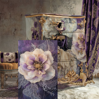 Papier Mousseline Pivoine en techniques mixtes, violet foncé, lilas