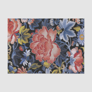 Papier Mousseline pivoine florale rose de corail de bleu marine de