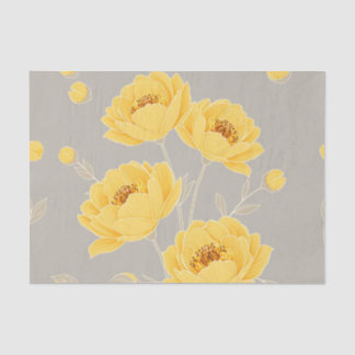 Papier Mousseline Pivoine jaune élégante Gris taupe Moderne Chic