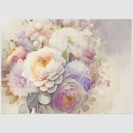 Papier Mousseline Pivoines roses blanches et violettes Mariage Showe (Recto)