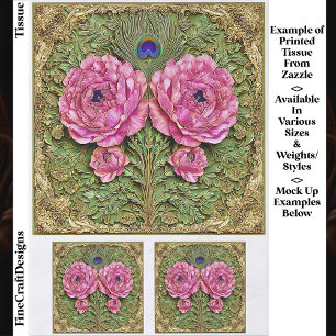 Papier Mousseline Pivoines roses et Carreau à plume de paon EH6 Déco