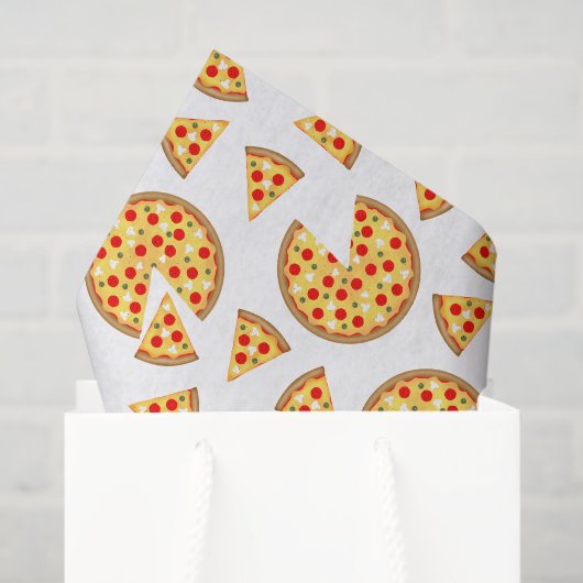 Papier Mousseline Pizza et tranches de cool motif sur blanc (Sac cadeau)