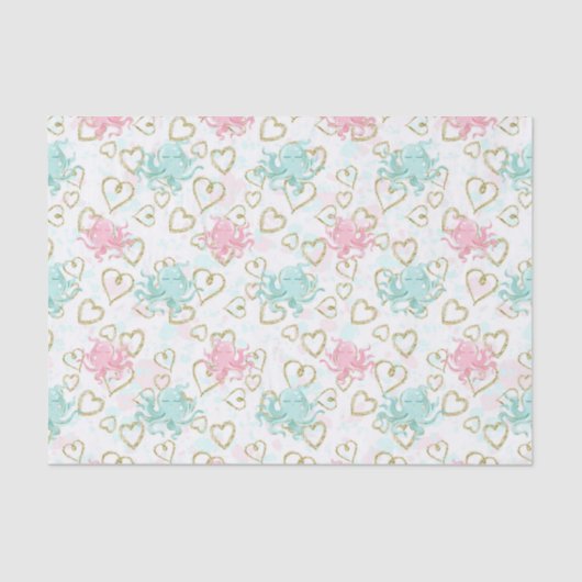 Papier Mousseline Plage amour pieuvre tissu motif (Recto)