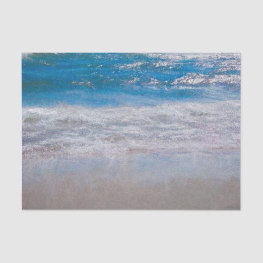 Papier Mousseline Plage Bleu Côtier Océan Vagues Art Tropical (Recto)