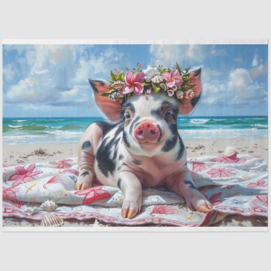 Papier Mousseline Plage Cochon nage océan Découpage (Recto)