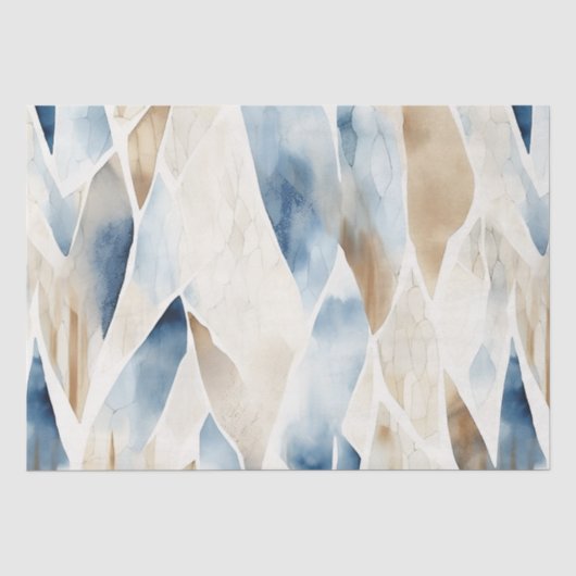 Papier Mousseline Plage Crème Bleu Abstrait (Recto)