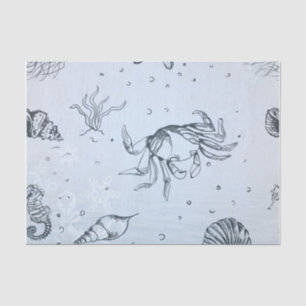 Papier Mousseline Plage de Noël côtière Créatures marines Bleu