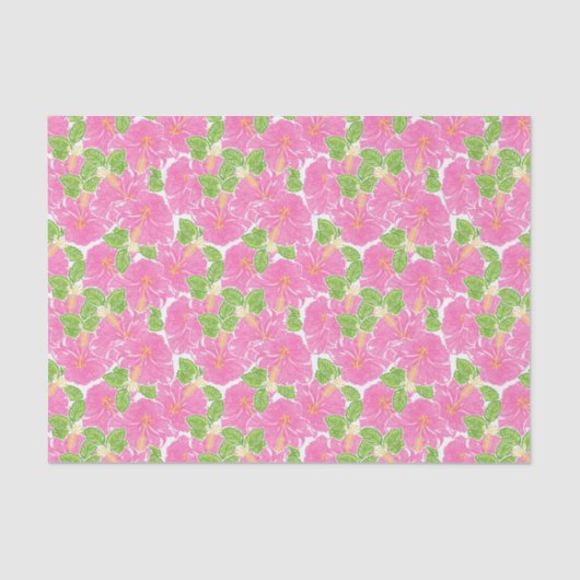 Papier Mousseline Plage De Palm De Plage Rose Hibiscus Fleurs (Recto)