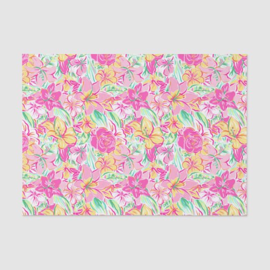 Papier Mousseline Plage de Palm Preppy Imprimer Fleurs Lys Rose et J (Recto)