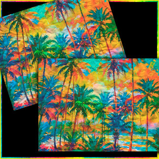 Papier Mousseline Plage de palmiers tropicaux colorés
