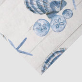 Papier Mousseline Plage de Starfish Coquillages Bleu Blanc Bois T (Détail)