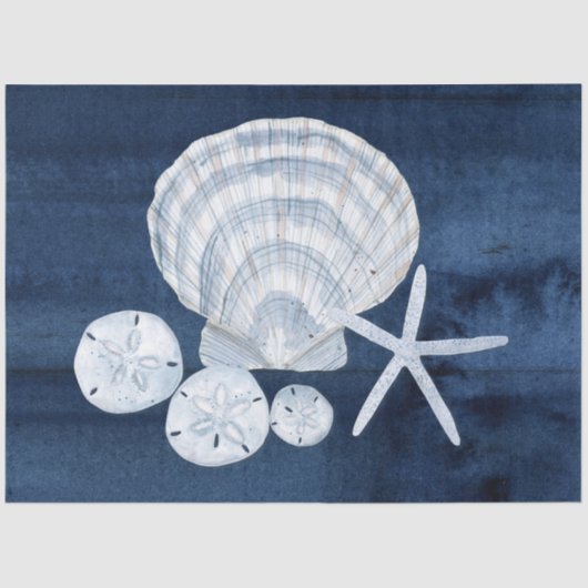 Papier Mousseline Plage Océan mer Coques Starfish Marine Bleu Blanc (Recto)