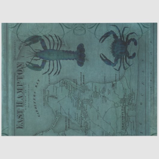 Papier Mousseline Plage Océan Nautique Lobster Crab Est Hampton Cart (Recto)