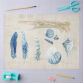 Papier Mousseline Plage Ocean Sea Shells Plumes Découpage bleu (Artisanat)