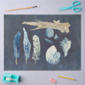 Papier Mousseline Plage Ocean Shells Plumes Marine Blue Decoupage (Artisanat)