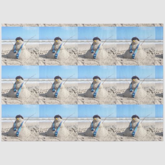 Papier Mousseline Plage / Sculpture de sable Noël Snowman (Recto)