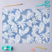 Papier Mousseline Plage Tropical Jungle Feuillage Bleu et blanc (Artisanat)