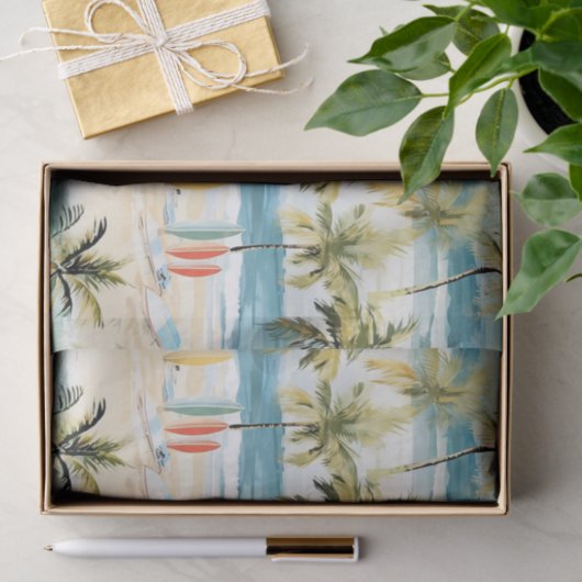 Papier Mousseline Plage tropicale avec planches (Cadeau)